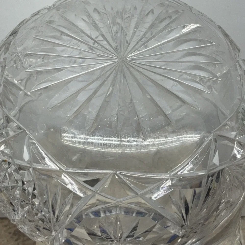 Vintage American Brilliant Style Cut Glass Pitcher Starburst Diamond Clear 8in